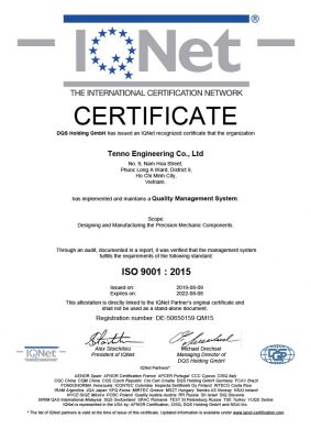 ISO 9001 : 2015 Certificate IQNet partner